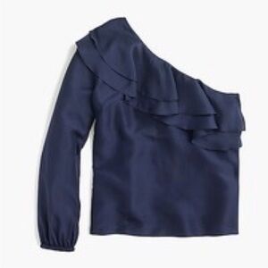 J. Crew Navy silk shantung one shoulder top